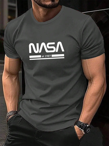 Men's Cool Cotton Loose Fit Letter Print Short Sleeve Casual Tee