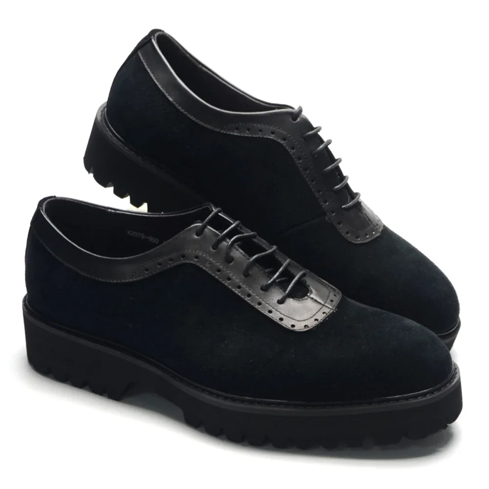 Men's Premium Cow Suede Genuine Leather Platform Oxfords - Lightweight, Stylish, Elevated