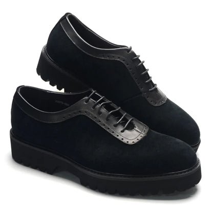 Men's Premium Cow Suede Genuine Leather Platform Oxfords - Lightweight, Stylish, Elevated