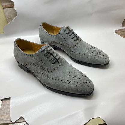 Men's Luxury Genuine Suede Brogue Oxfords - Elegant Formal & Casual Dress Shoe