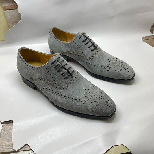 Men's Luxury Genuine Suede Brogue Oxfords - Elegant Formal & Casual Dress Shoe