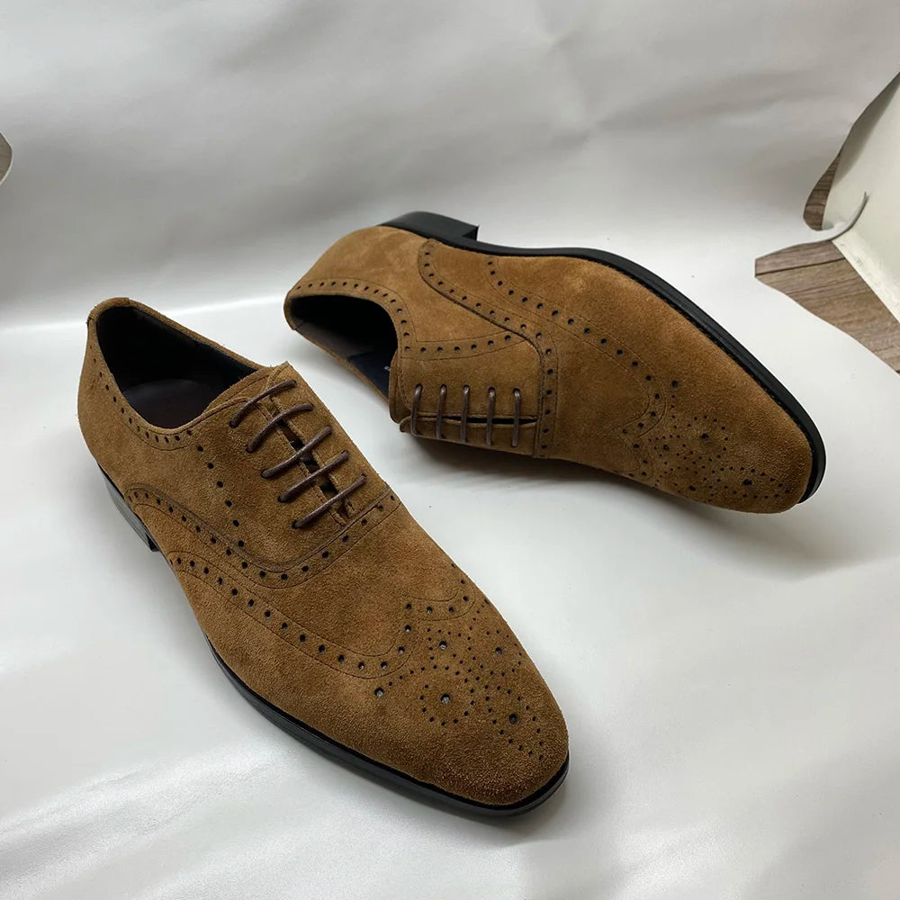 Men's Luxury Genuine Suede Brogue Oxfords - Elegant Formal & Casual Dress Shoe
