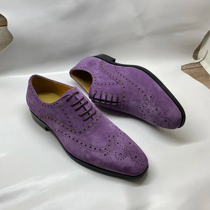 Men's Luxury Genuine Suede Brogue Oxfords - Elegant Formal & Casual Dress Shoe