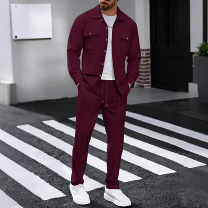 Men's Casual Waffle Knit Long Sleeve Cardigan & Drawstring Pants Set