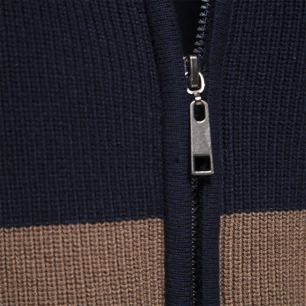 Men's Stylish Patchwork Full-Zip Cardigan Sweater - Premium Cotton Blend, Fall Winter