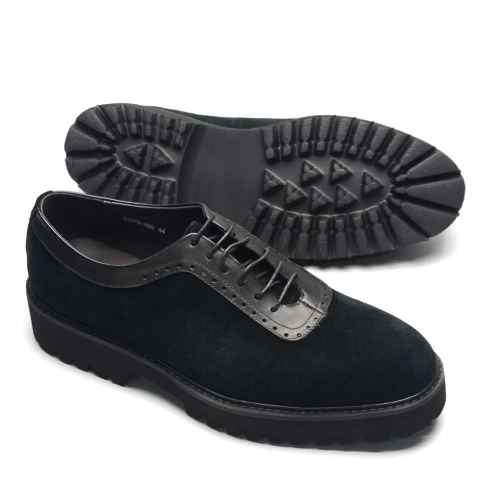 Men's Premium Cow Suede Genuine Leather Platform Oxfords - Lightweight, Stylish, Elevated