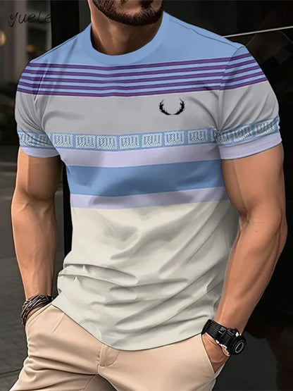 Stylish Men's Striped Print T-Shirt Breathable Casual Loose Fit Tee