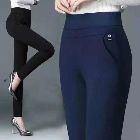 Elegant High-Waist Straight Leg Office Pants with Elastic Band for Women