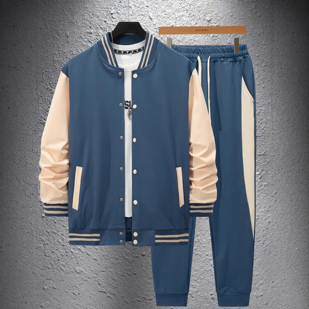 Men's Thick Warm Baseball Suit Set: Casual Stand Collar Cardigan Pants