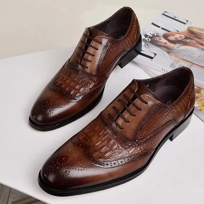 Men's Elegant Crocodile Pattern Oxford Dress Shoes - Formal & Casual PU Leather