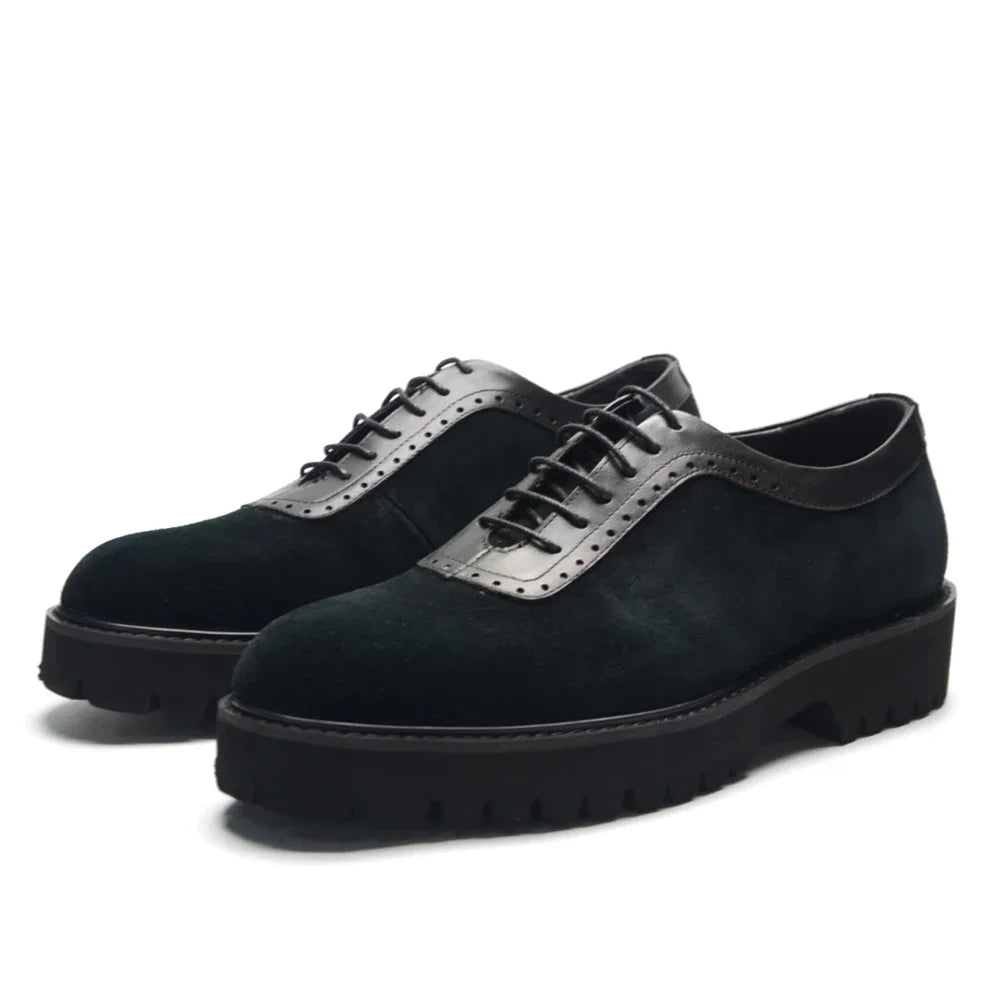 Men's Premium Cow Suede Genuine Leather Platform Oxfords - Lightweight, Stylish, Elevated