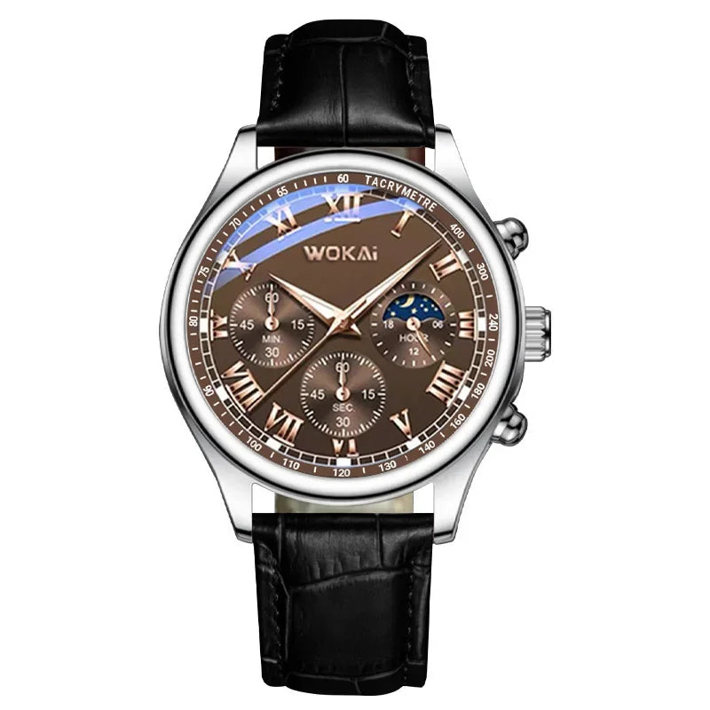 MOONBIFFY Men's Classic Quartz Watch Leather Strap Casual Business Style