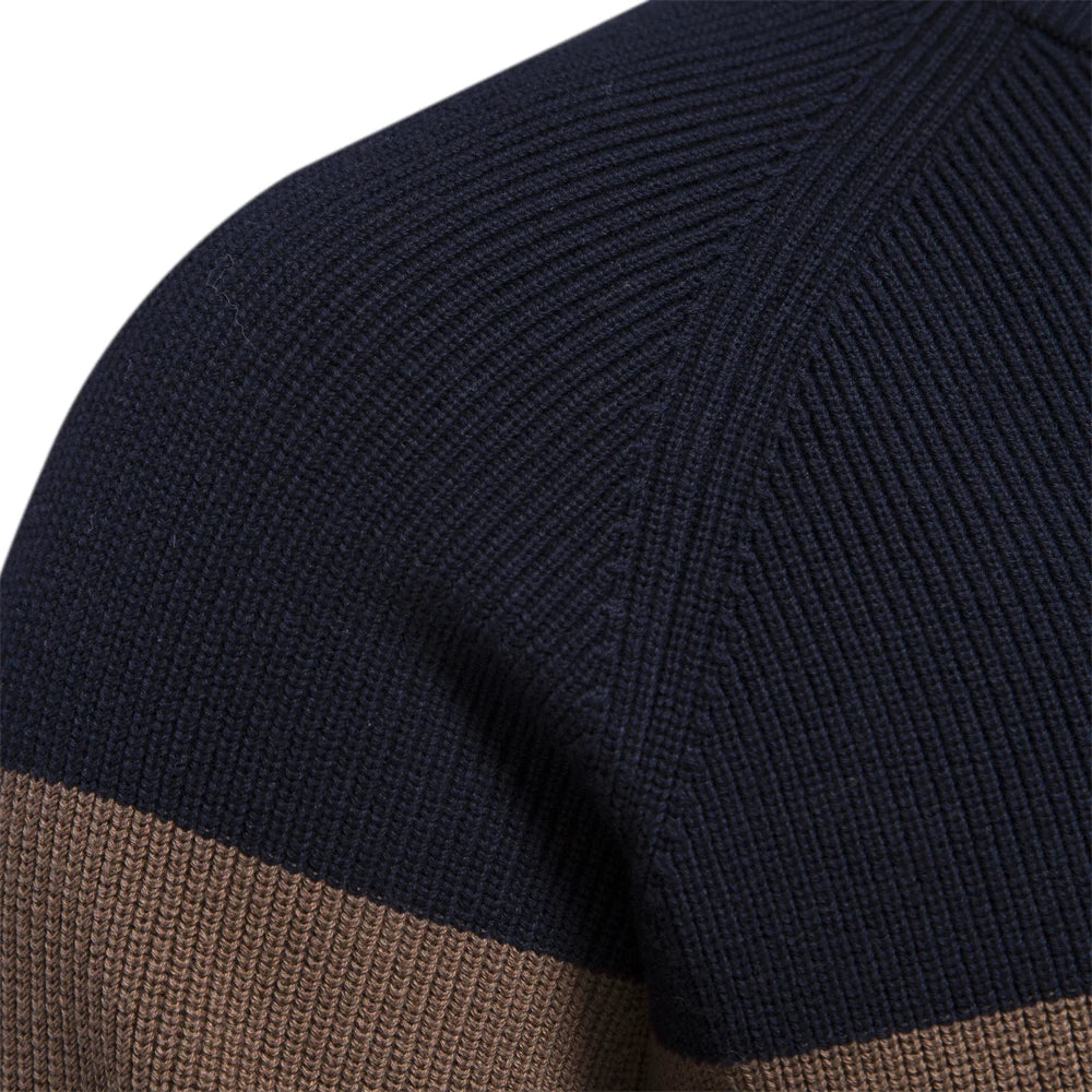 Men's Stylish Patchwork Full-Zip Cardigan Sweater - Premium Cotton Blend, Fall Winter