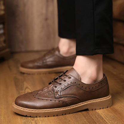 Men's Luxury Brogue Leather Dress Shoes - Soft Sole Lace-Up Comfort