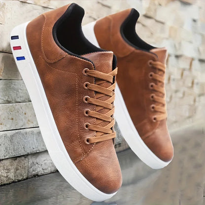 Premium Leather Men's Casual Sneakers: Comfortable, Breathable, Lace-Up Designer Running Shoes