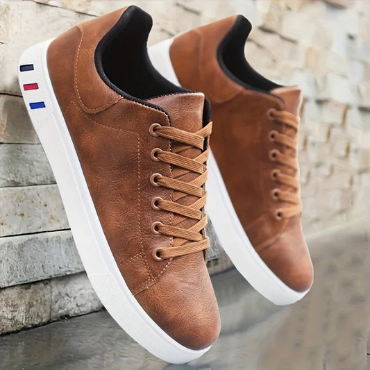 Premium Leather Men's Casual Sneakers: Comfortable, Breathable, Lace-Up Designer Running Shoes