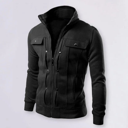 Men's Solid Color Stand Collar Zipper Jacket for Fall & Spring