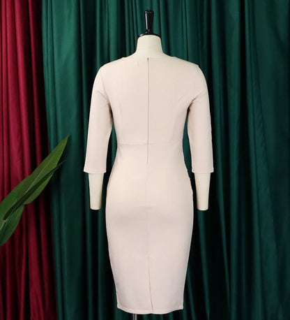 Elegant Women's Autumn Spring Short Sleeve Round Neck Office Pencil Dress