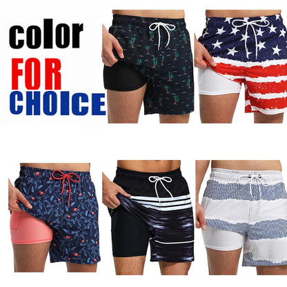 ESCATCH Men's Quick Dry Printed Swim Shorts: Elastic Waist Beachwear