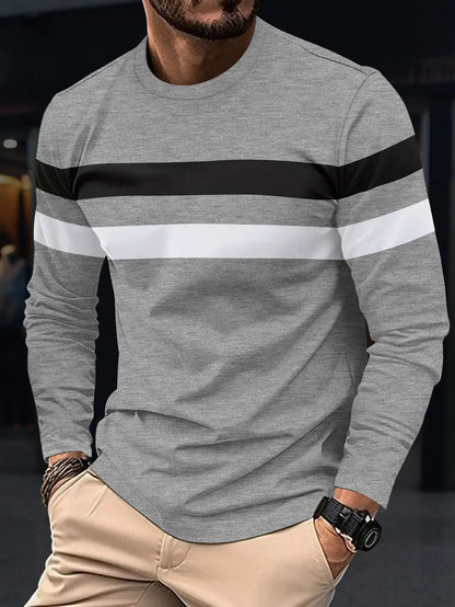 Men's Comfy Oversized Striped Long Sleeve Tee: Versatile Color Block Style