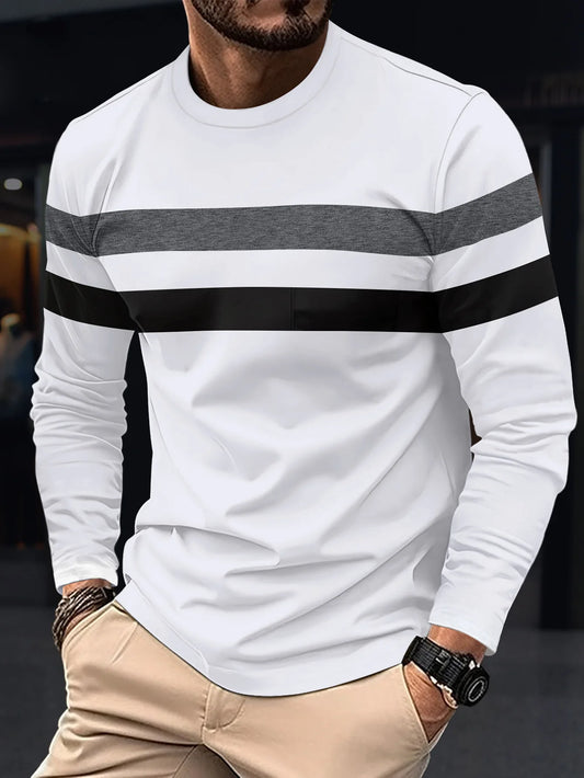 Men's Comfy Oversized Striped Long Sleeve Tee: Versatile Color Block Style