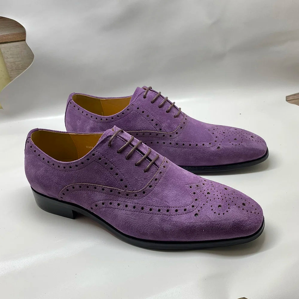 Men's Luxury Genuine Suede Brogue Oxfords - Elegant Formal & Casual Dress Shoe