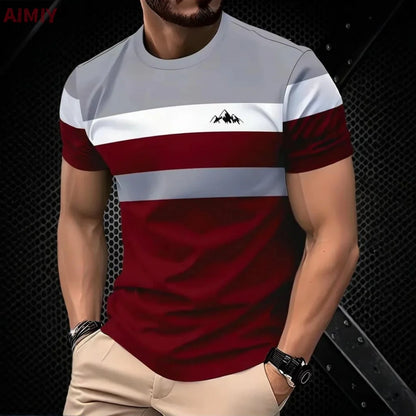 Men's Oversized Striped Casual Round Neck Short Sleeve Summer T-Shirt