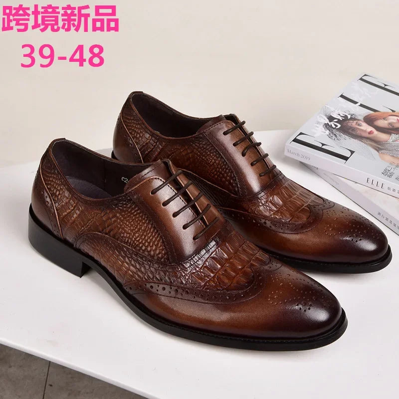 Men's Elegant Crocodile Pattern Oxford Dress Shoes - Formal & Casual PU Leather