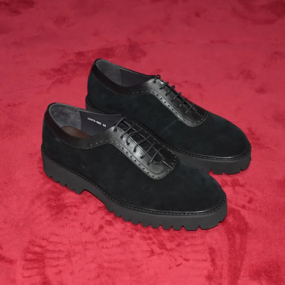 Men's Premium Cow Suede Genuine Leather Platform Oxfords - Lightweight, Stylish, Elevated