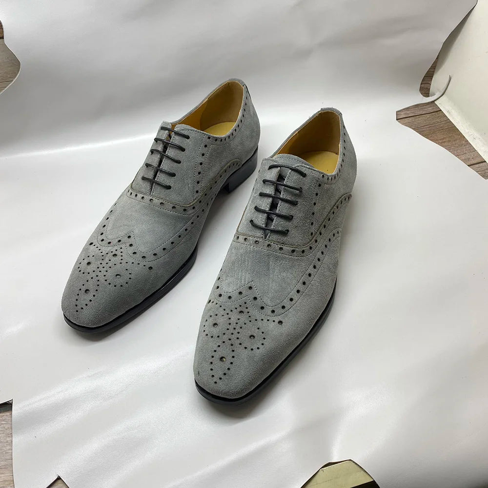 Men's Luxury Genuine Suede Brogue Oxfords - Elegant Formal & Casual Dress Shoe