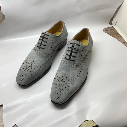 Men's Luxury Genuine Suede Brogue Oxfords - Elegant Formal & Casual Dress Shoe