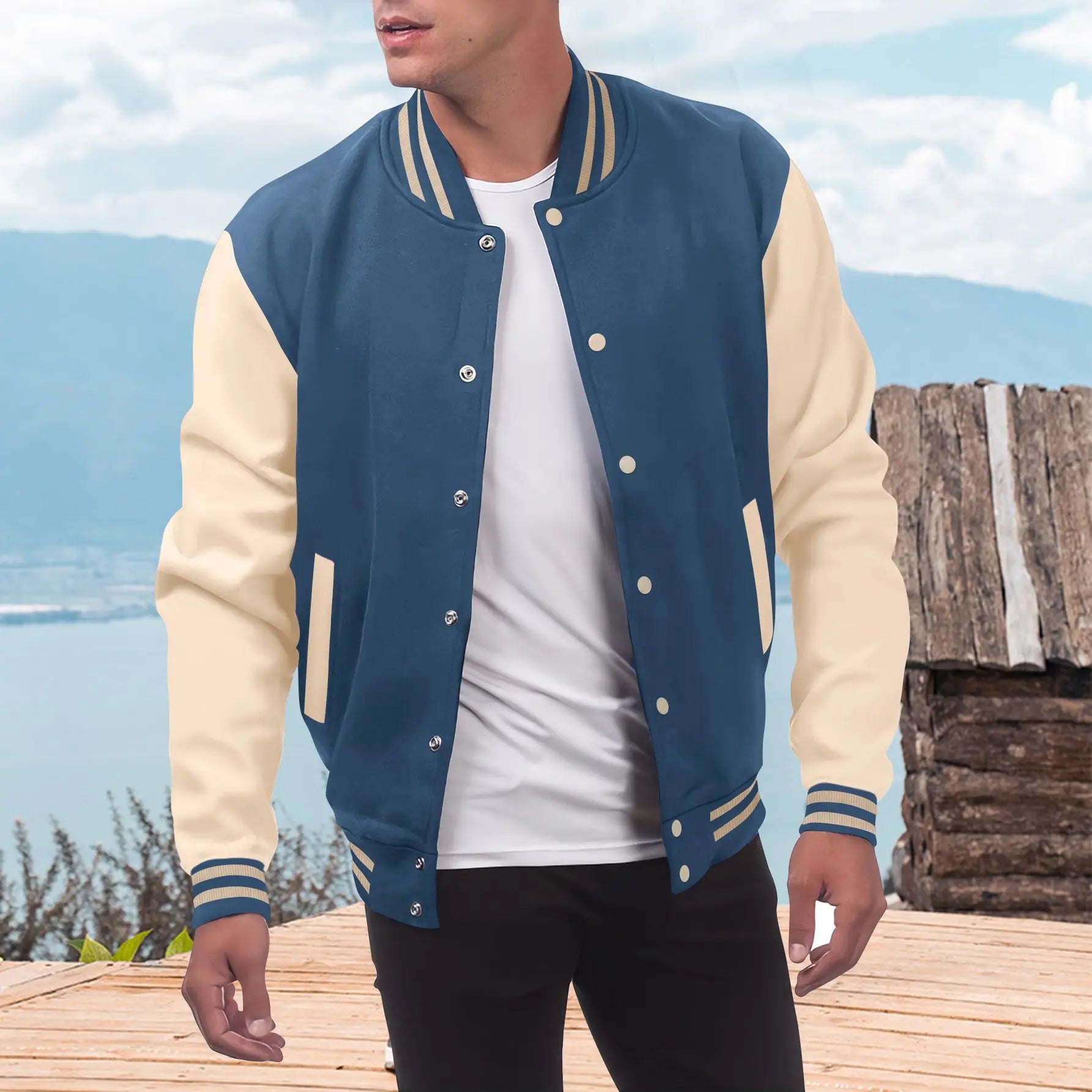 Men's Thick Warm Baseball Suit Set: Casual Stand Collar Cardigan Pants
