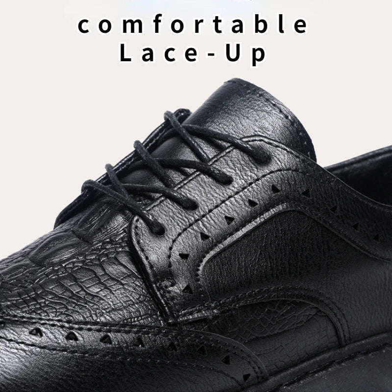 Men's Luxury Brogue Leather Dress Shoes - Soft Sole Lace-Up Comfort