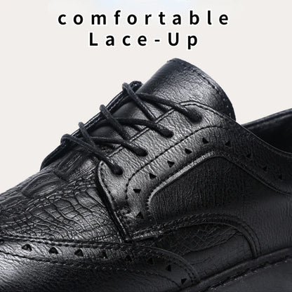 Men's Luxury Brogue Leather Dress Shoes - Soft Sole Lace-Up Comfort