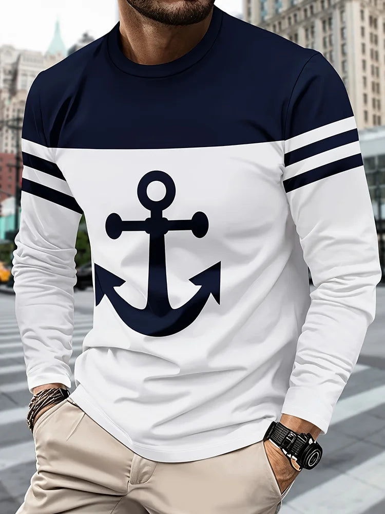 Funny Anchor Paris 3D Print Long Sleeve T-Shirt Streetwear Unisex Oversized