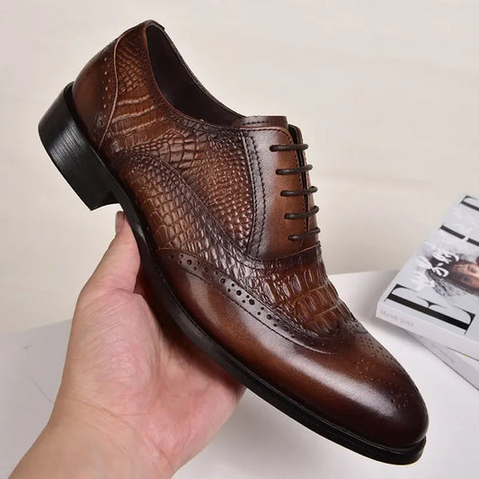 Men's Elegant Crocodile Pattern Oxford Dress Shoes - Formal & Casual PU Leather