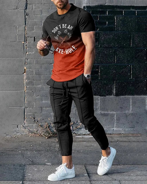 Men's Casual Striped 3D Print Sportswear Set: Short Sleeve Top & Pants