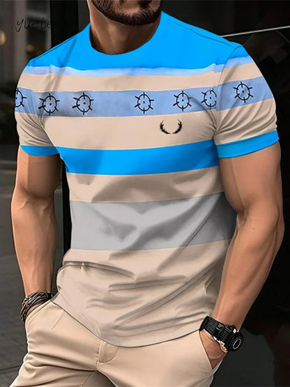 Stylish Men's Striped Print T-Shirt Breathable Casual Loose Fit Tee