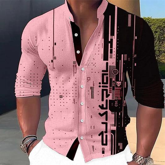 Vintage Geometry Graphic 3D Printed Long Sleeve Men's Casual Streetwear Shirt