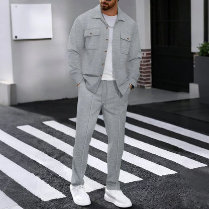 Men's Casual Waffle Knit Long Sleeve Cardigan & Drawstring Pants Set
